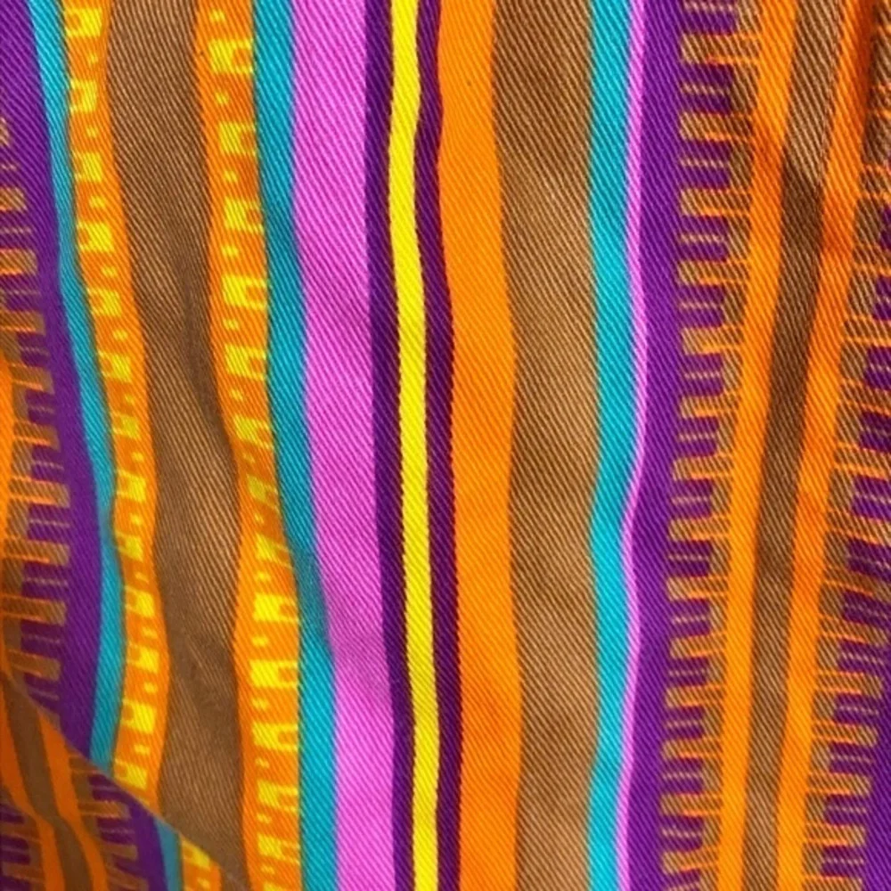 Live‎ in Color 1990’s Multicolored Stripe Aztec Sleeveless Jean Jacket w/ Hoodie